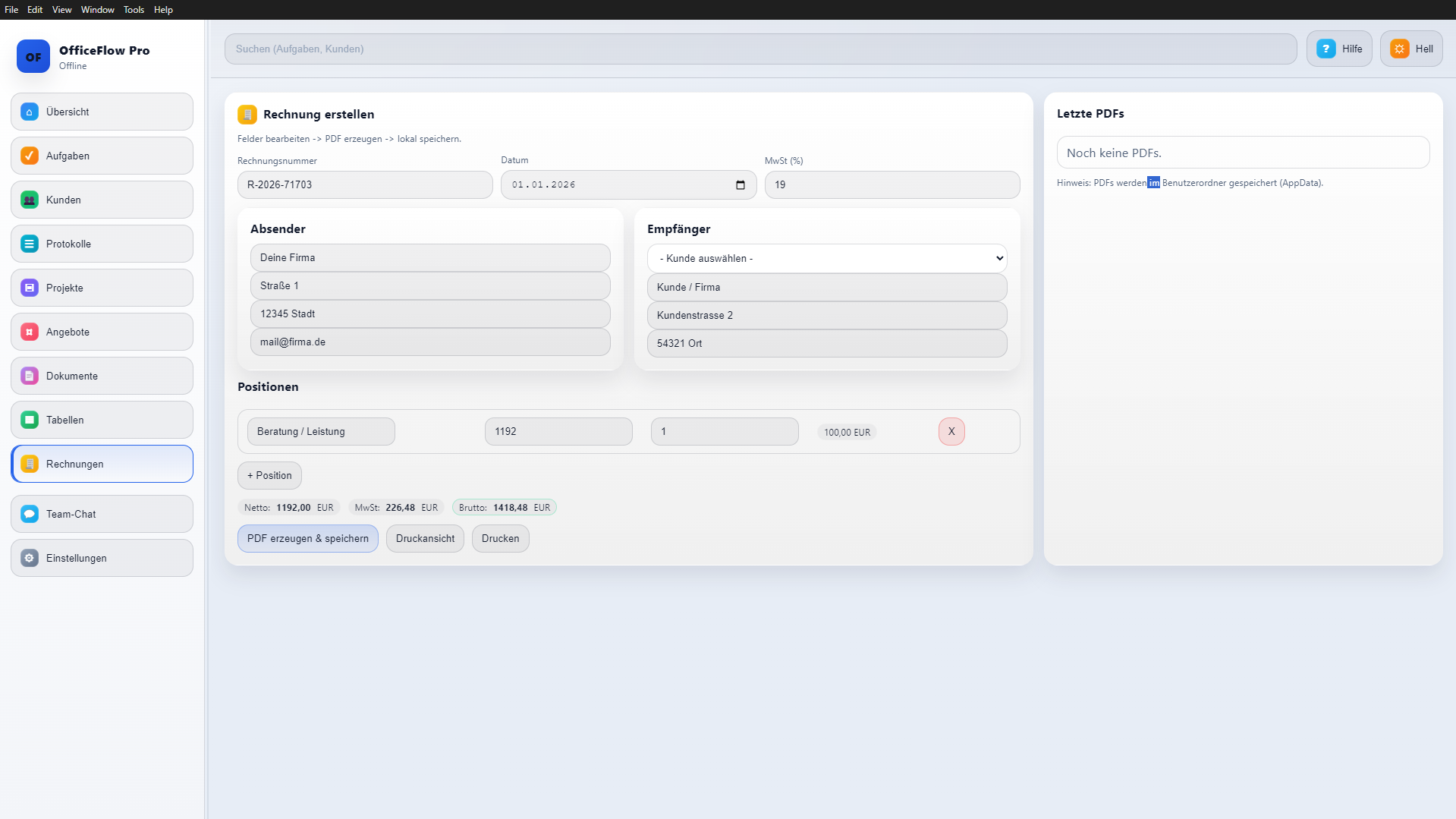 Rechnungen Light Theme